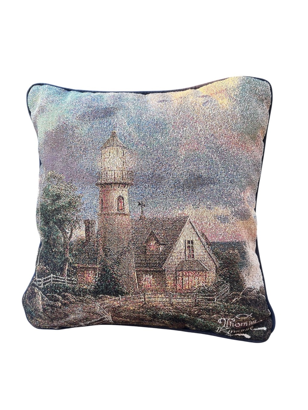 Thomas Kinkade "A Light in the Storm" Tapestry Throw Pillow.